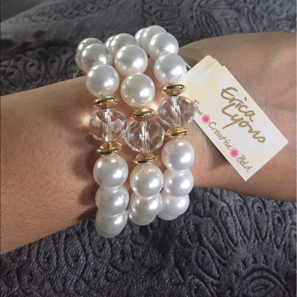 Erica Lyons Jewelry - Pearl 3-Piece Stretch Bracelet Set with Go…